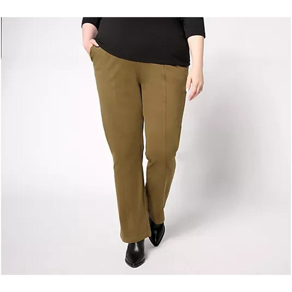 Anybody Womens Pants XXS Green Knit Twill Kick Flare Stretch Pintuck Pockets